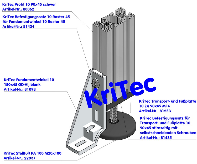 KriTec Transport- und Fußplatte 10 Zn 90x45 M16