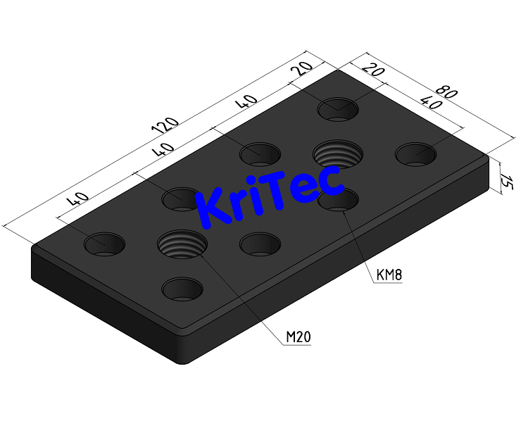 KriTec Transport- und Fußplatte 8 St 160x80x15 M20, schwarz