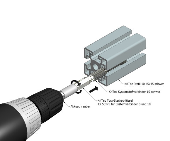 KriTec System-Stoßverbinder Nut 10 für alle Profile Nut 10 außer 10 45x45 und 90x45 leicht