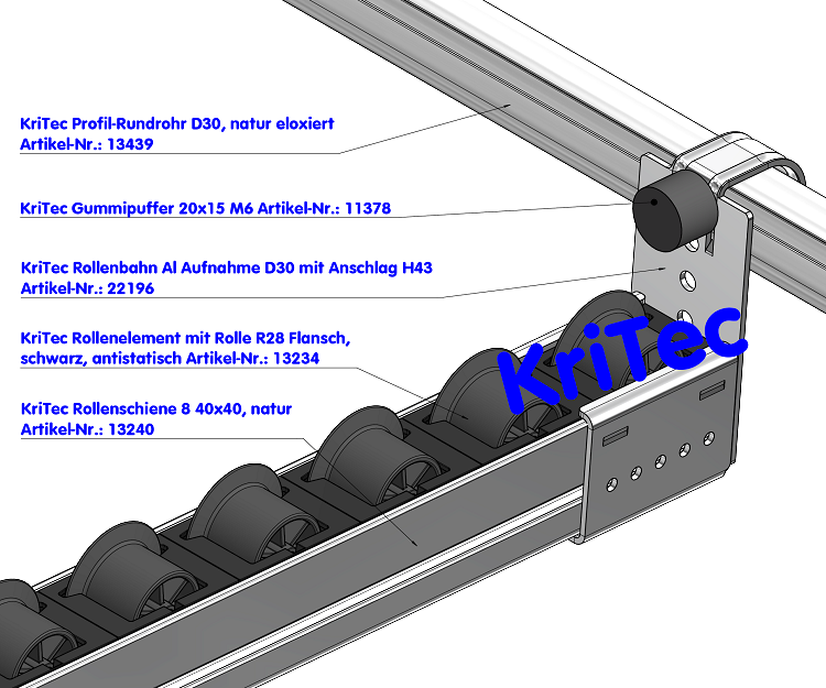 KriTec Rollenbahn Al Aufnahme D30 mit Anschlag H43