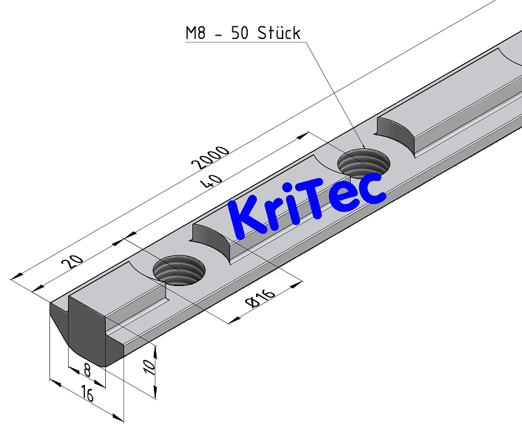 KriTec Nutenprofil 8 Al M8-40, natur