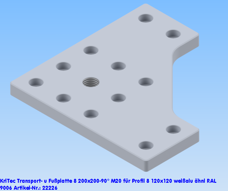 KriTec Transport- und Fußplatte 8 200x200-90° M20 für Profil 8 120x120 weißaluminium