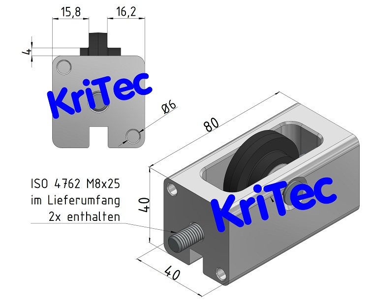 KriTec Rolleneckverbindungssatz 8 Raster 40 beidseitig