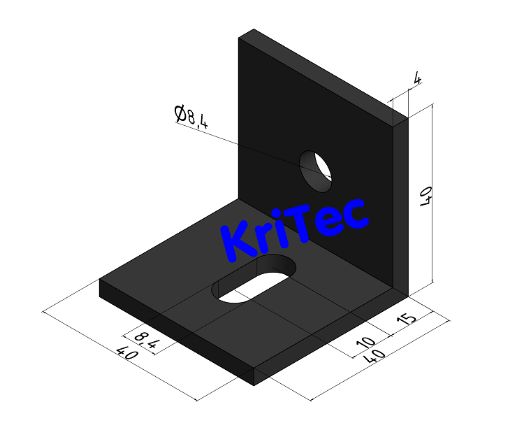KriTec Winkel 8 Al 40x40x40x4 mit Langloch einseitig, schwarz pulverbeschichtet