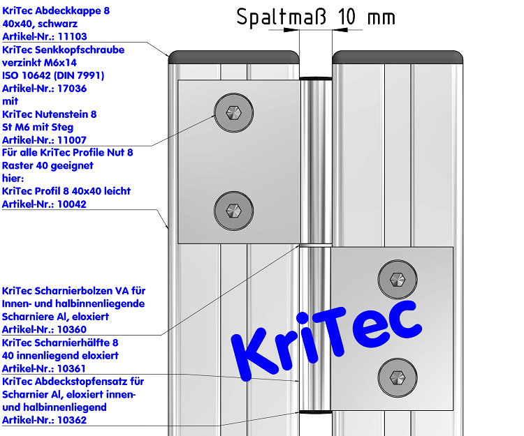 KriTec Scharnierhälfte 8 40 innenliegend, eloxiert