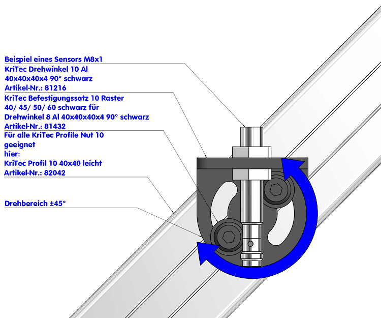 KriTec Drehwinkel 10 Al 40x40x40x4 90° schwarz