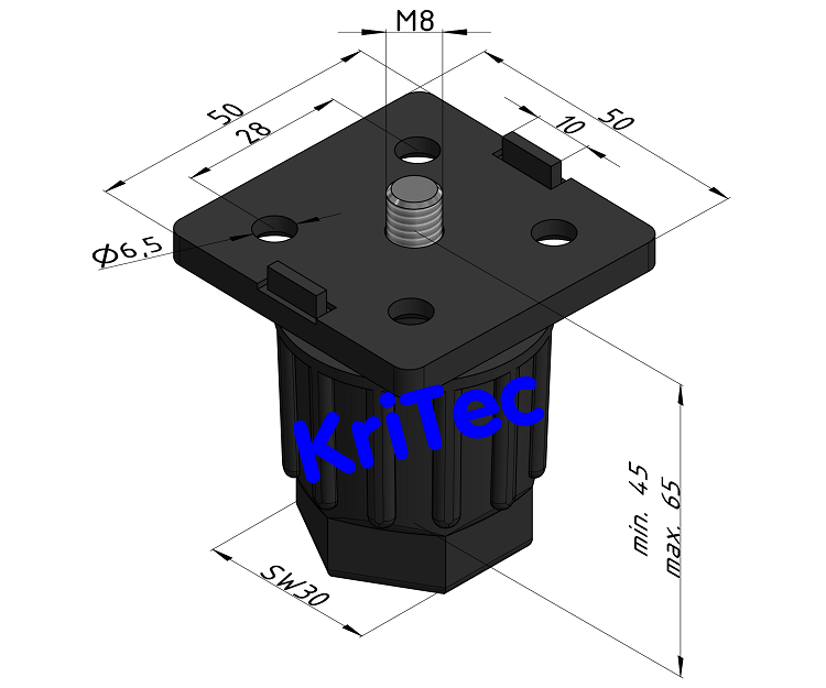 KriTec Stellfuß 10 Raster 50 PA "Hubschrauber" inkl. Gewinde-Schneidhülse