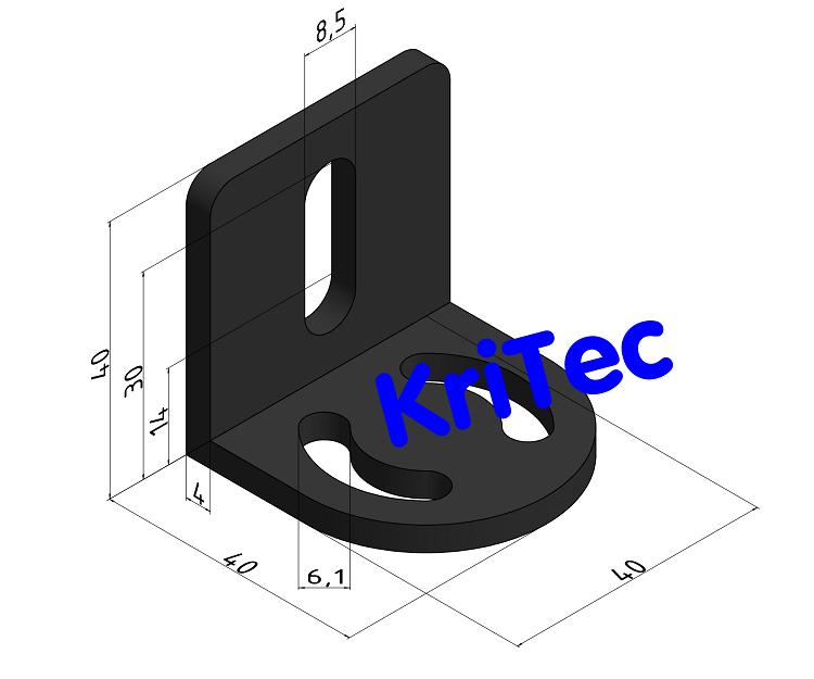 KriTec Drehwinkel 8 Al 40x40x40x4 90° schwarz