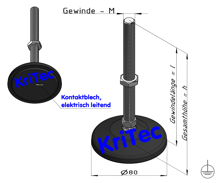 KriTec Stellfuß PA 80 M12x125 elektrisch leitend