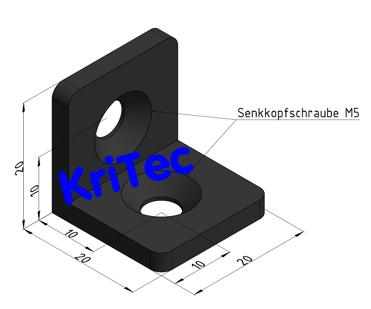 KriTec Stahlwinkel 5 20x20x20 mit Senkungen, schwarz