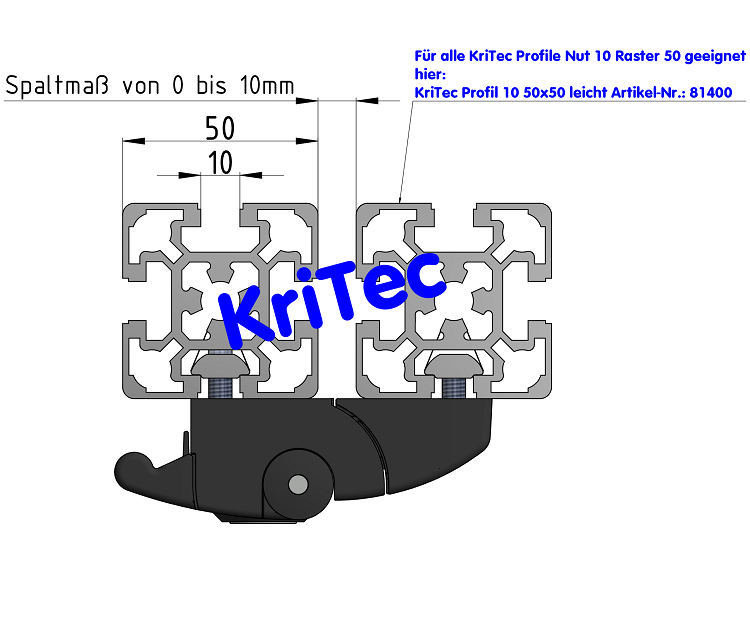 KriTec Fallenverschluss für Schiebetüren, gleichschliessend, von vorne anschraubbar, schwarz