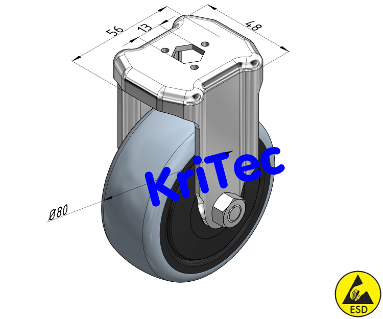 KriTec Bockrolle D80 TPE grau ESD