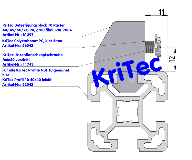 KriTec Befestigungsblock 10 Raster 40, 45, 50, 60 PA, grau ähnl. RAL 7004