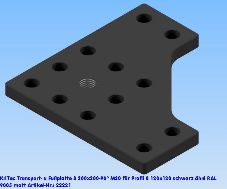 KriTec Transport- und Fußplatte 8 200x200-90° M20 für Profil 8 120x120 schwarz