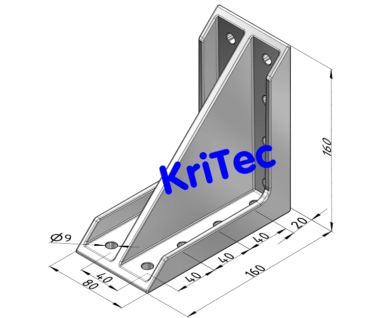 KriTec Winkel 8 160x160x80 Al M8, weißaluminium ähnlich RAL 9006