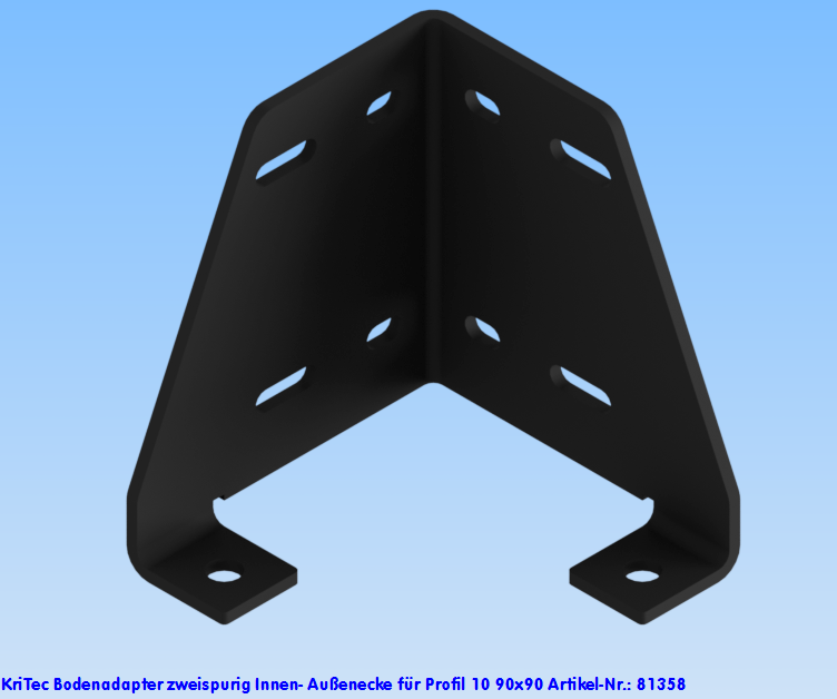 KriTec Bodenadapter zweispurig Innen-/ Außenecke für Profil 10 90x90, schwarz