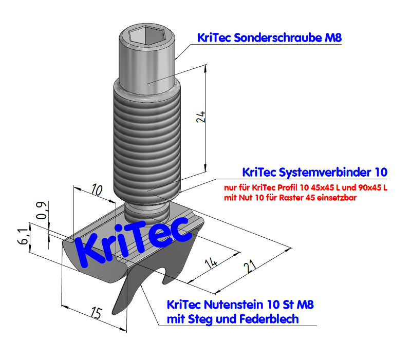 KriTec Systemverbinder 10 für Profil 10 45x45 leicht und 90x45 leicht