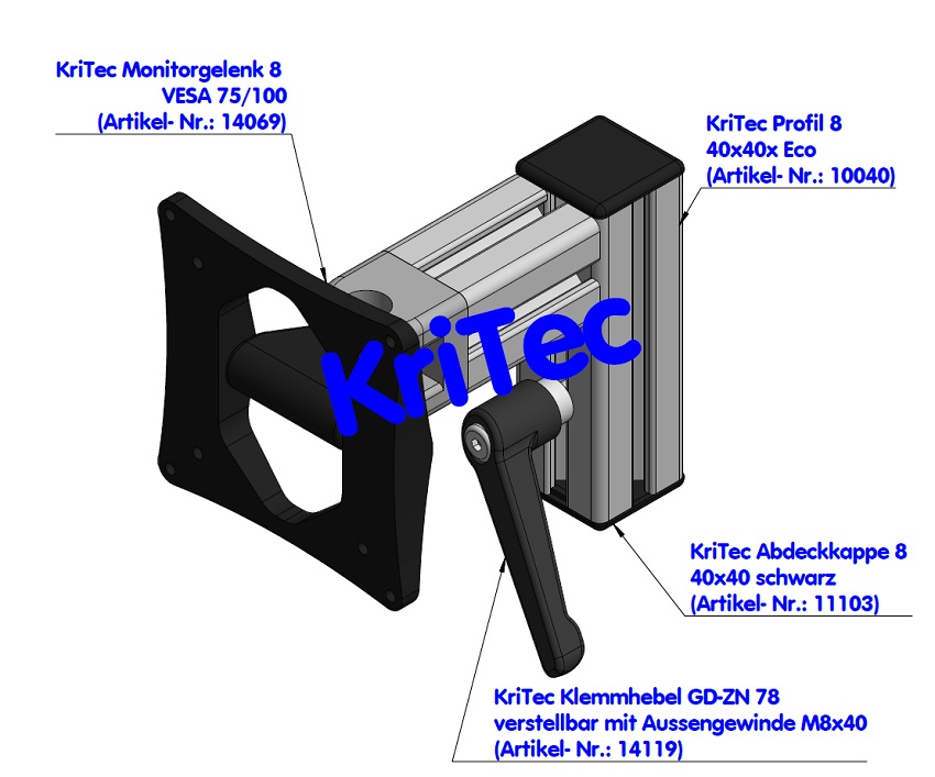 KriTec Monitorgelenk 8 VESA 75-100