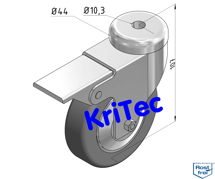 KriTec Lenkrolle D80 mit Doppelfeststellbremse, rostfrei - auch antistatisch