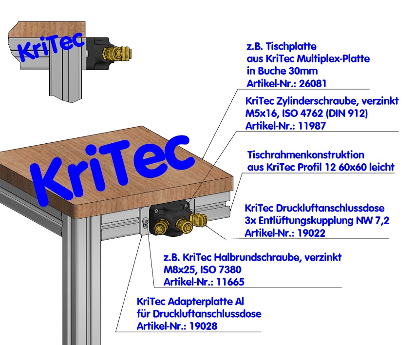 KriTec Adapterplatte Al für Druckluftanschlussdose