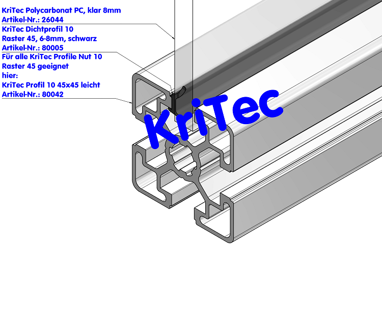KriTec Dichtprofil 10 Raster 45, 6-8mm, schwarz