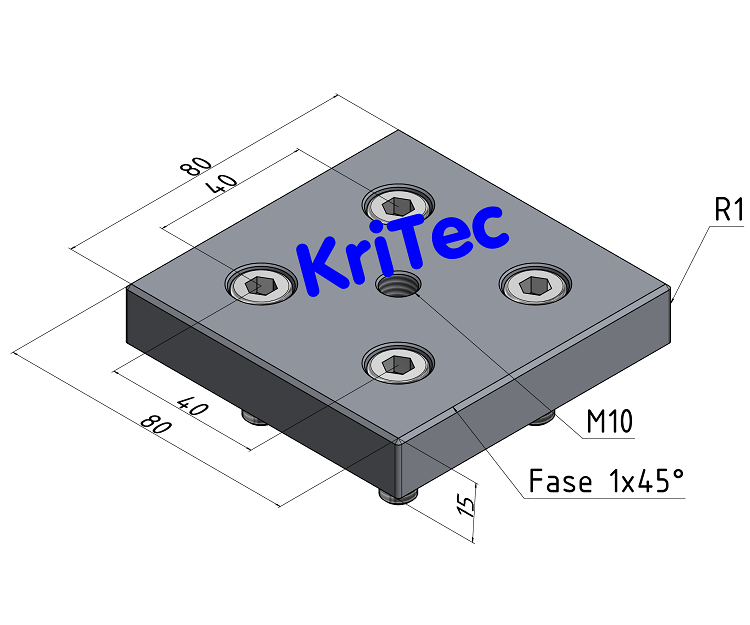KriTec Transport- und Fußplatte X 8 80x80, M10, weißaluminium ähnlich RAL 9006