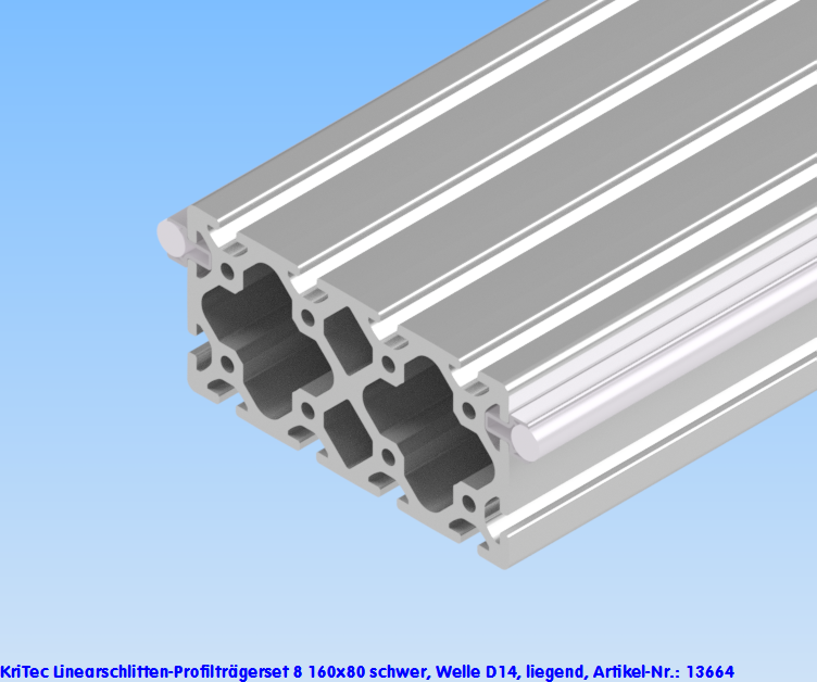 KriTec Linearschlitten-Profilträgerset 8 160x80 schwer, Welle D14, liegend