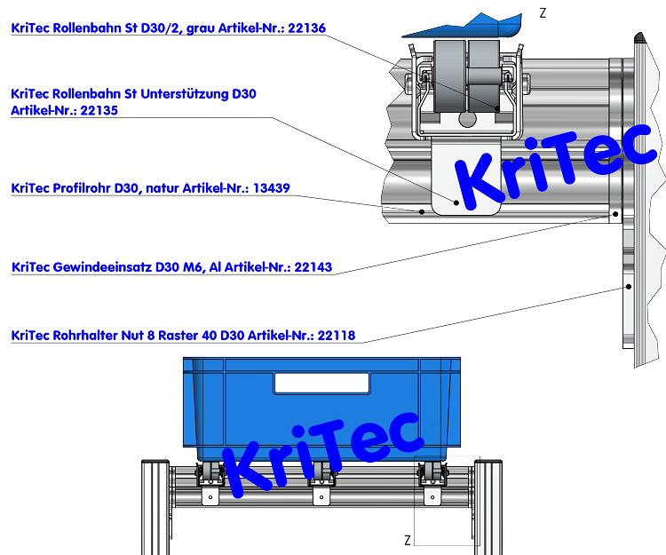 KriTec Rollenbahn St D30/2, grau