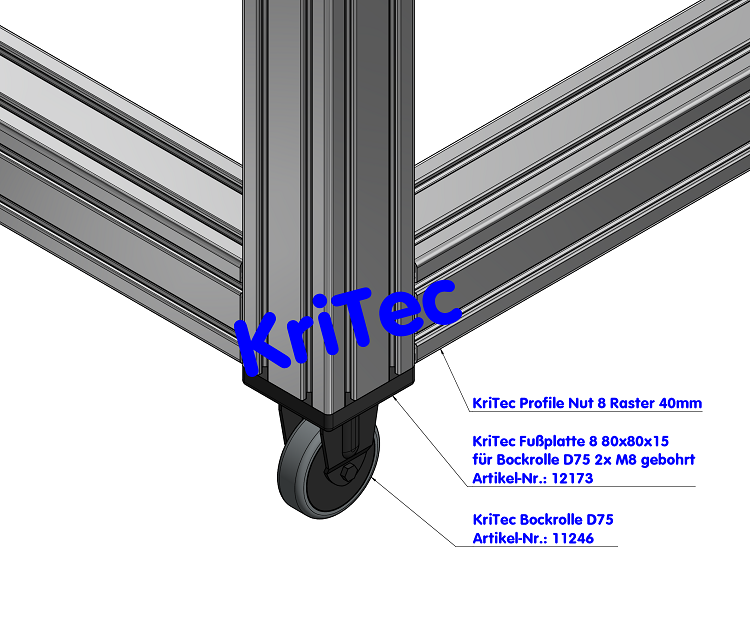 KriTec Fußplatte 8 80x80x15 für Bockrolle 75 gebohrt