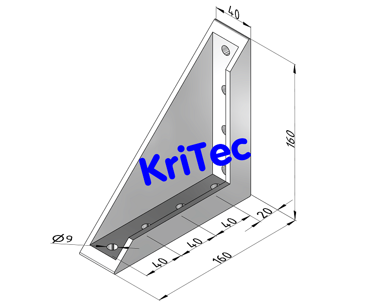 KriTec Winkel 8 160x160x40 Al M8, weißaluminium ähnlich RAL 9006