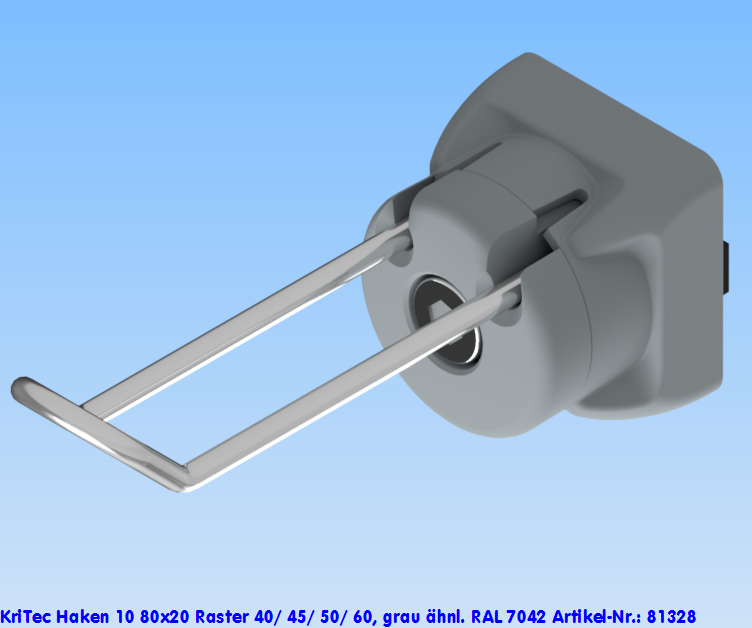 KriTec Haken 10 80x20 Raster 40/ 45/ 50/ 60, grau ähnl. RAL 7042