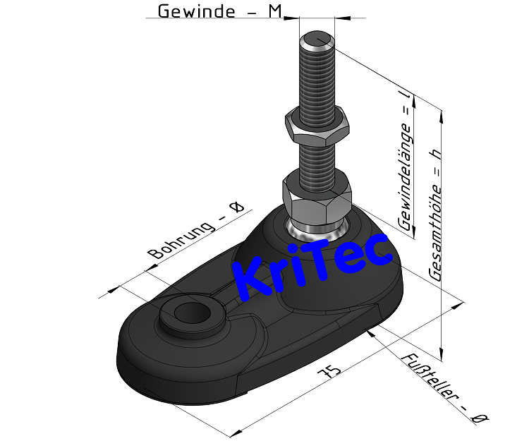 KriTec Stellfuß PA 40 mit integrierter Befestigungslasche