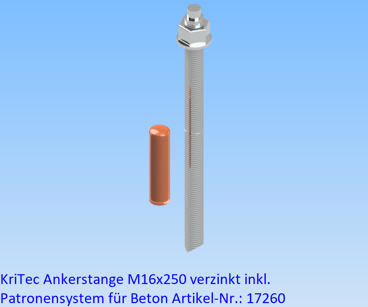 KriTec Ankerstange M16x250 verzinkt inkl. Patronensystem für Beton