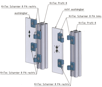 KriTec Scharnier 8 PA, rechts, schwarz
