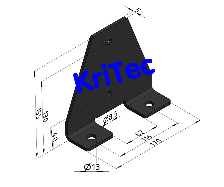 KriTec Bodenadapter einspurig gerade für Profil 6 30x30, schwarz