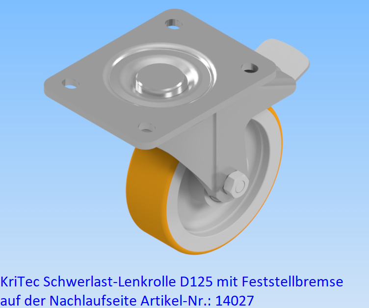 KriTec Schwerlast-Lenkrolle D125 mit Feststeller an der Nachlaufseite
