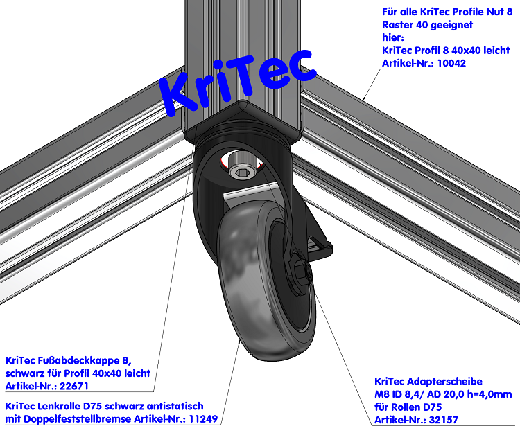 KriTec Adapterscheibe M8 ID 8,4/ AD 20,0 h=4,0mm für Rollen D75