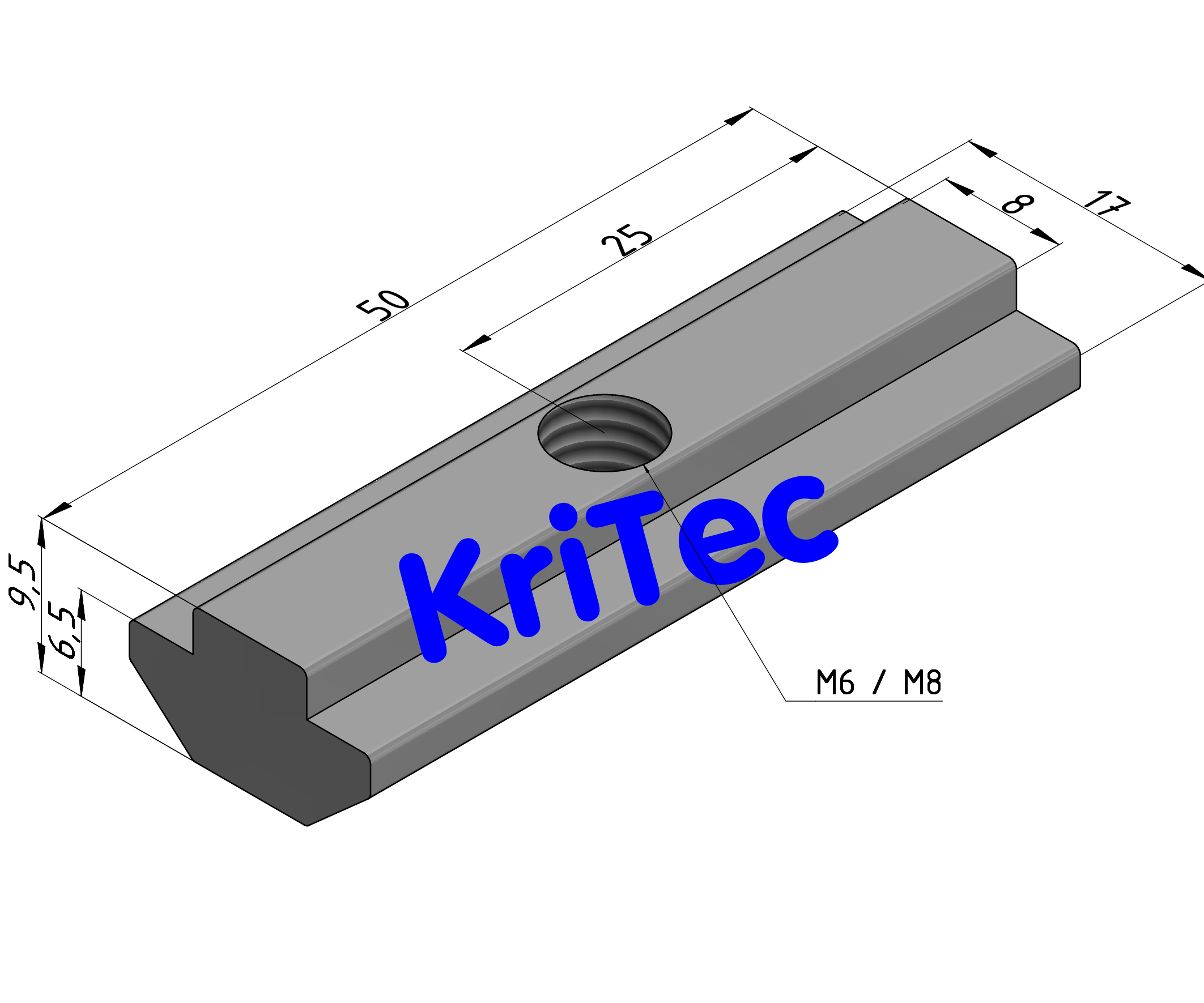 KriTec Nutenstein 8 St schwer, L=50mm, Gewinde mittig, Enden gerundet