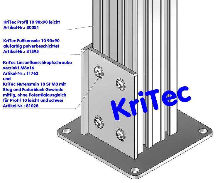 KriTec Nutensteine 10 St mit Steg und Federblech Gewinde mittig, ohne Potentialausgleich