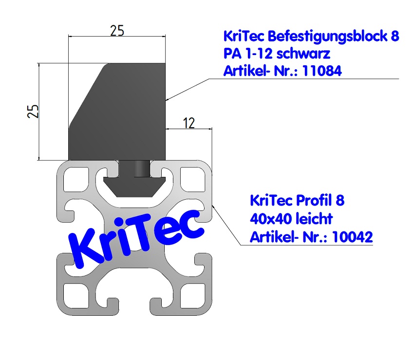 KriTec Befestigungsblock 8 PA 1-12 schwarz