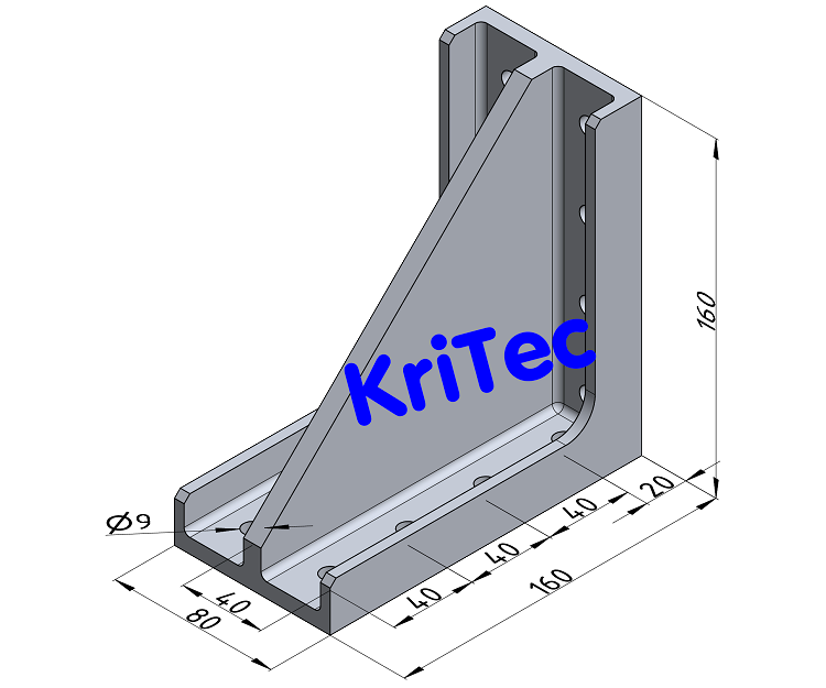 KriTec Winkel 10 160x160, Grauguss, weißaluminium ähnlich RAL 9006