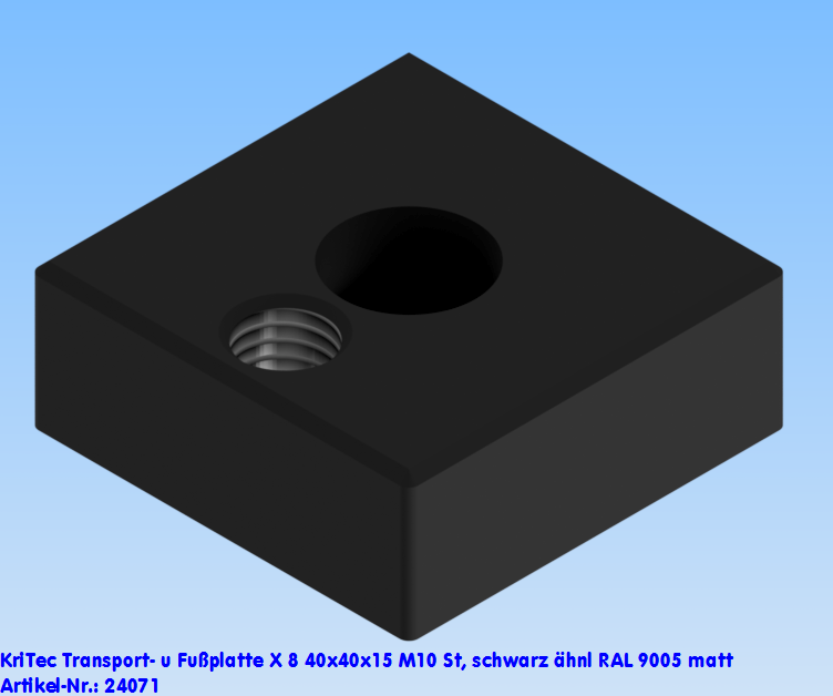 KriTec Transport- und Fußplatte X 8 40x40x15 M10 St, schwarz ähnlich RAL 9005