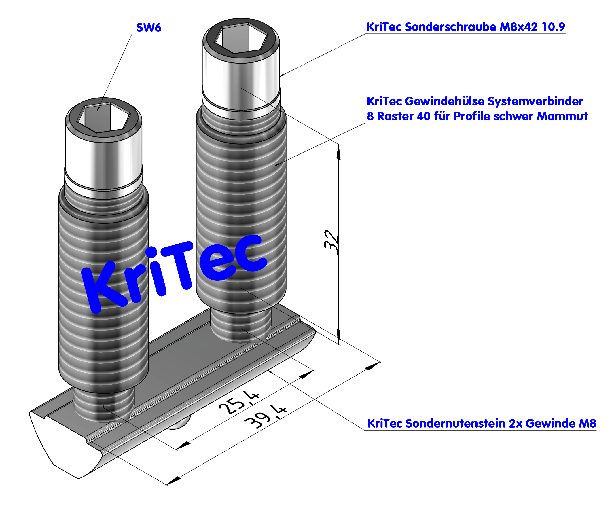 KriTec Systemverbinder 8 40 Raster 40 für Profile schwer Mammut