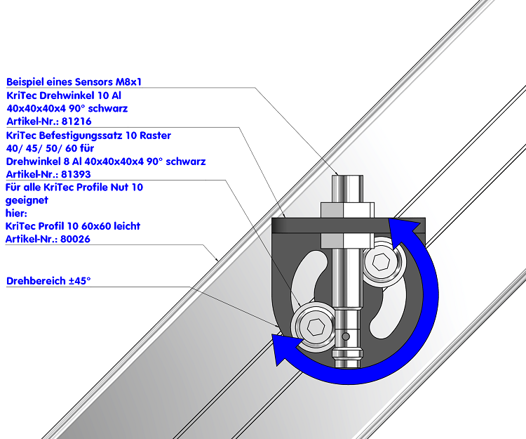 KriTec Drehwinkel 10 Al 40x40x40x4 90° schwarz