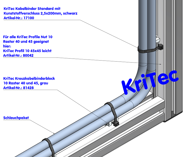 KriTec Kreuzkabelbinderblock 10 Raster 40 und 45, grau