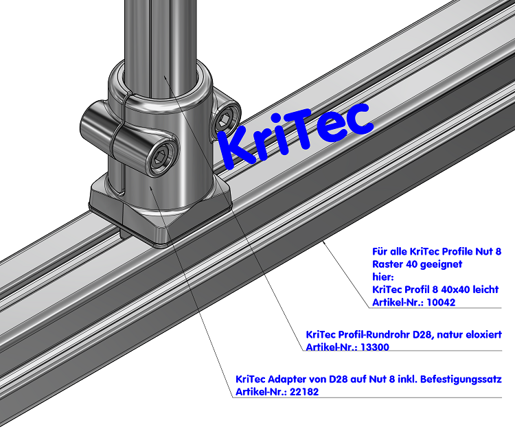 KriTec Adapter von D28 auf Nut 8 inkl. Befestigungssatz