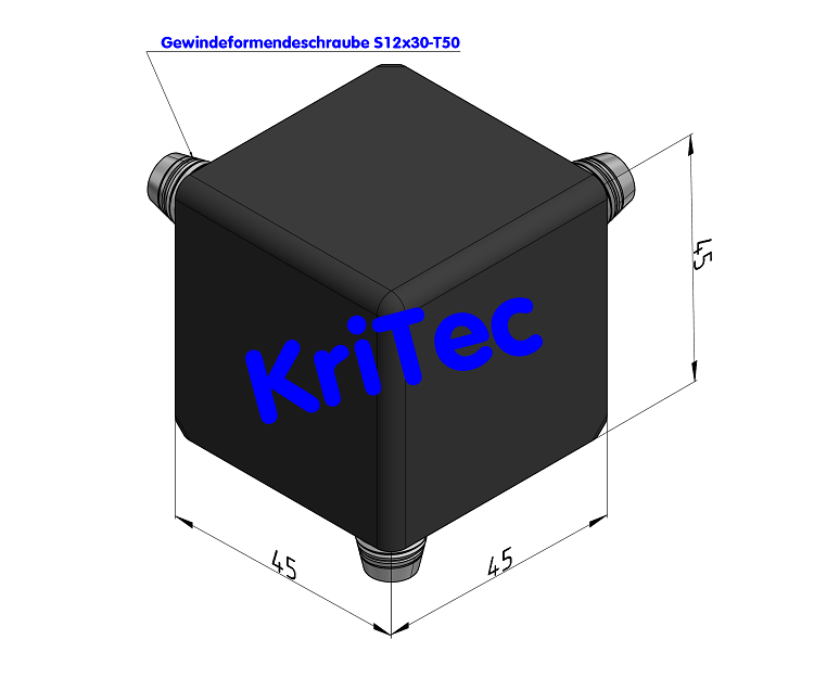 KriTec Eckverbindungssatz 10 45x45x45 mit schwarzer Kappe und Schrauben