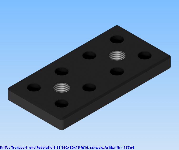 KriTec Transport- und Fußplatte 8 St 160x80x15 M16, schwarz