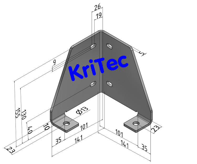 KriTec Bodenadapter einspurig Innen-/ Außenecke für Profil 10 50x50, verzinkt