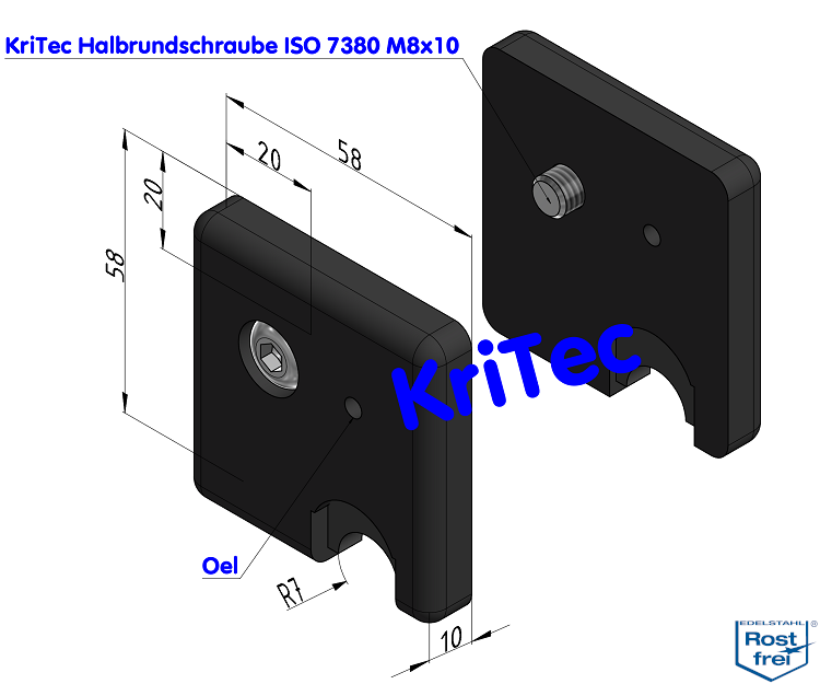 KriTec Abstreif- und Schmiersystem 8 D14, VA schwarz